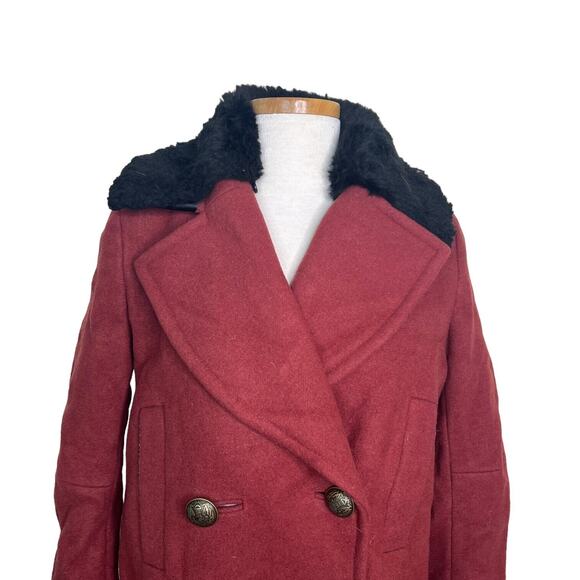 Free People Sedgwick Peacoat Military Style Wool Jacket Faux Fur Collar Size XS - Picture 5 of 9